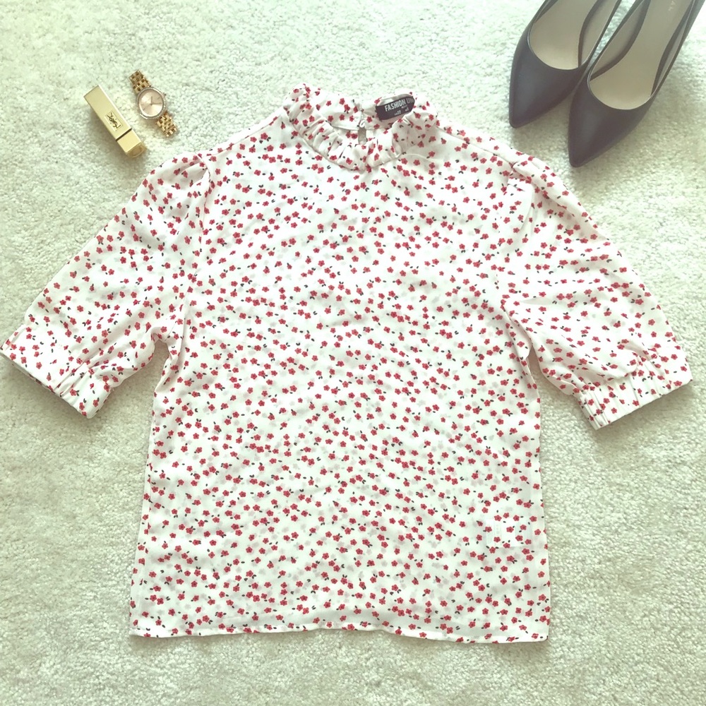 ASOS Petite Sheer Floral High Neck Blouse Size 0P